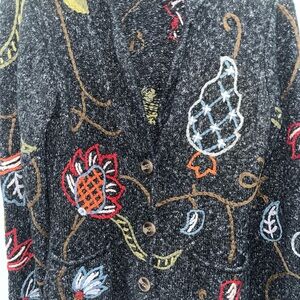 Anthropologie Embroidered Women's Sweater Jacket - Charcoal Large